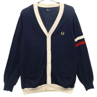 フレッドペリー(FRED PERRY)のフレッドペリー ライン コットンブレンド ニット 長袖 カーディガン M ネイビー系 FRED PERRY レディース 【中古】  【230405】(カーディガン)