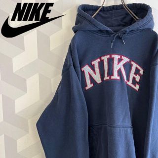 ナイキ(NIKE)の【ナイキ】サイズL 刺繍デカロゴ スウェットパーカー ネイビー nike(パーカー)