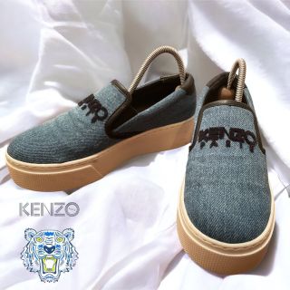 ケンゾー(KENZO)の【美品】KENZO ロゴ厚底スニーカー　デニム生地ローファー　激レア　23相当(ローファー/革靴)