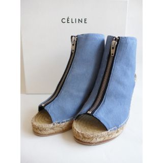 セリーヌ(celine)の[USED/中古]CELINE セリーヌ サンダル PONY PLUMBEO オープントゥ ウェッジソール サンダル 厚底サンダル 靴 ライトブルー×ハラコ ブルー 36 中古 ai-tdc-000016-4e(サンダル)