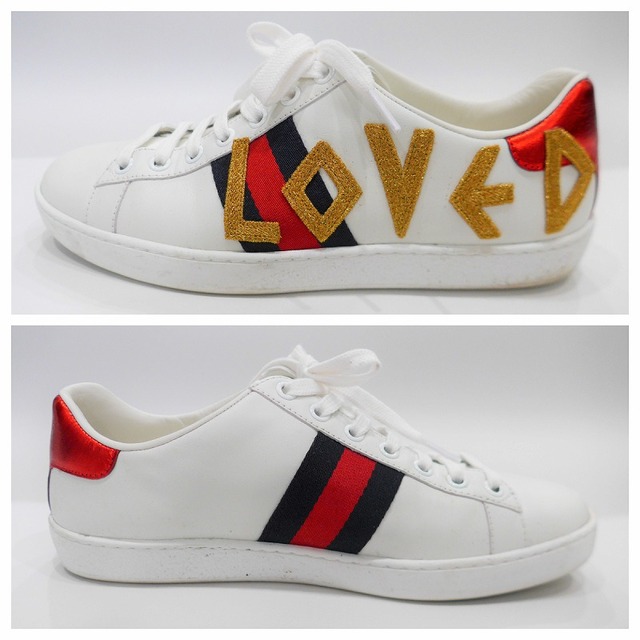 Gucci(グッチ)の[USED/中古]GUCCI グッチ スニーカー 2018 Cruise 〔エース〕エンブロイダリー付き LOVED（37） ホワイト ゴールド 37 中古 ai-tdc-003011 レディースの靴/シューズ(スニーカー)の商品写真