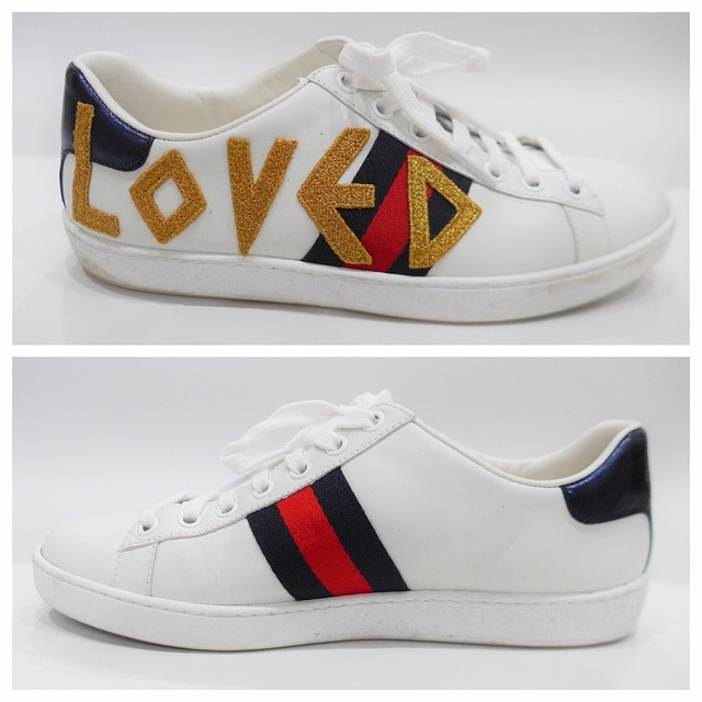 Gucci(グッチ)の[USED/中古]GUCCI グッチ スニーカー 2018 Cruise 〔エース〕エンブロイダリー付き LOVED（37） ホワイト ゴールド 37 中古 ai-tdc-003011 レディースの靴/シューズ(スニーカー)の商品写真