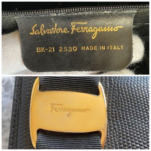 Salvatore Ferragamo(サルヴァトーレフェラガモ)の極美品 サルヴァトーレ フェラガモ ヴァラリボン トートバッグ レザー ブラック レディースのバッグ(トートバッグ)の商品写真