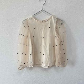 ザラキッズ(ZARA KIDS)のZARA ドット シアー レース トップス シースルー 水玉 長袖 120 ザラ(Tシャツ/カットソー)