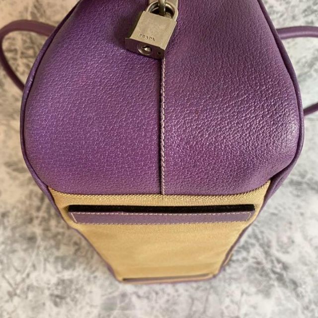 特価】PRADA プラダ ボストンバッグ 三角ロゴ キャンバス パープル 紫
