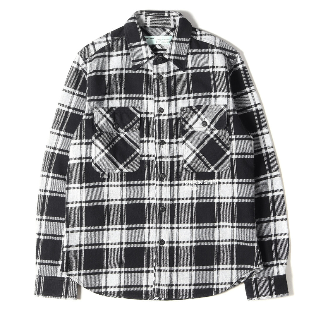 OFF-WHITE オフホワイト シャツ バックロゴ ヘビー チェック フランネルシャツ QUOTE FLANNEL SHIRT 18AW ブラック グレー 黒 灰 S イタリア製 トップス カジュアルシャツ 長袖 【メンズ】