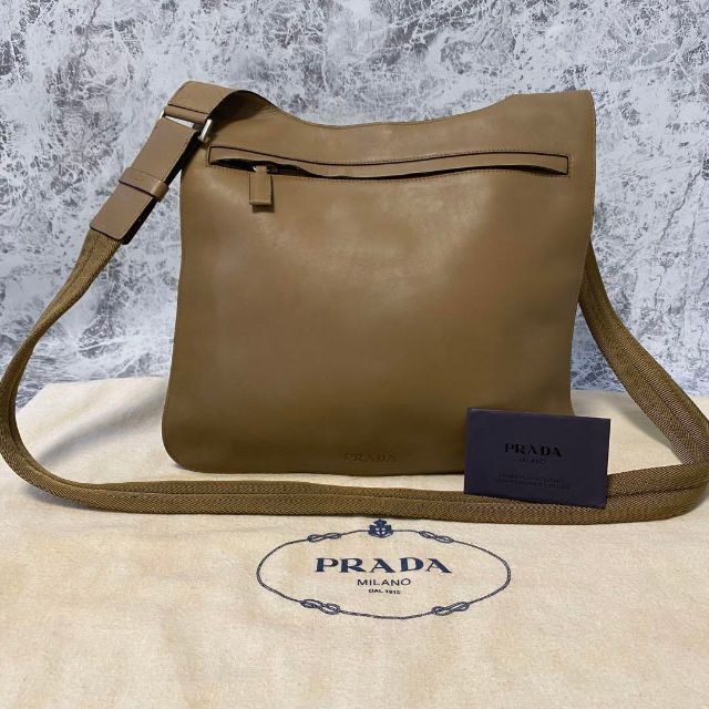 日本国内配送 PRADA プラダ ショルダーバッグ レザー ベージュ