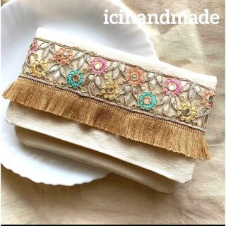 【no.2】インド刺繍リボン　マルチケース　通帳入れ　ハンドメイド(母子手帳ケース)