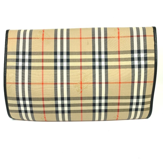 BURBERRY(バーバリー)のバーバリー BURBERRY ロゴ チェック ポーチ クラッチバッグ キャンバス/レザー ベージュ メンズのバッグ(セカンドバッグ/クラッチバッグ)の商品写真