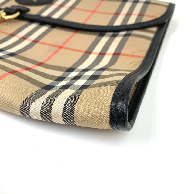 BURBERRY(バーバリー)のバーバリー BURBERRY ロゴ チェック ポーチ クラッチバッグ キャンバス/レザー ベージュ メンズのバッグ(セカンドバッグ/クラッチバッグ)の商品写真