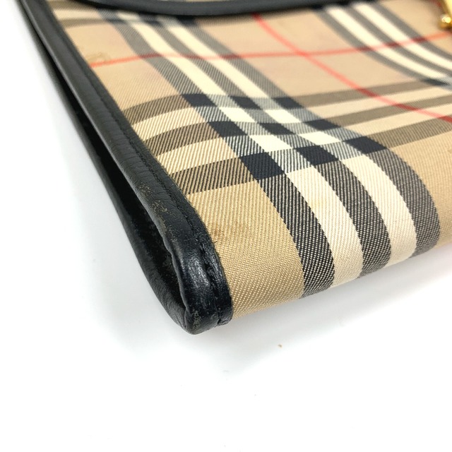 BURBERRY(バーバリー)のバーバリー BURBERRY ロゴ チェック ポーチ クラッチバッグ キャンバス/レザー ベージュ メンズのバッグ(セカンドバッグ/クラッチバッグ)の商品写真