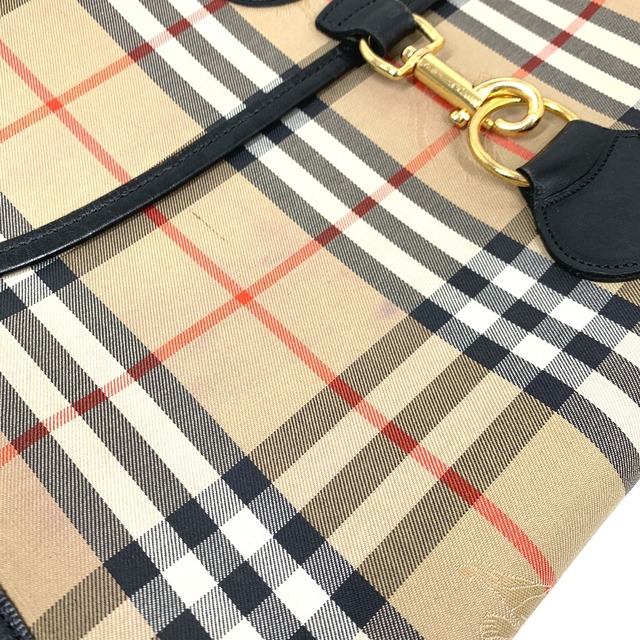 BURBERRY(バーバリー)のバーバリー BURBERRY ロゴ チェック ポーチ クラッチバッグ キャンバス/レザー ベージュ メンズのバッグ(セカンドバッグ/クラッチバッグ)の商品写真