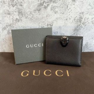 美品 グッチ GUCCI 二つ折り 財布 ブラック レザー スエード-