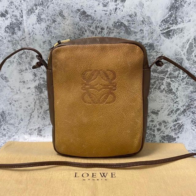 ロエベ LOEWE アナグラム スウェード レザー ショルダーバッグ ブラウン