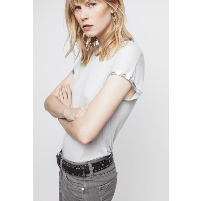 Zadig&Voltaire(ザディグエヴォルテール)のZADIG&VOLTAIRE 完売！ホイルTシャツ　半袖カットソー　艶感 レディースのトップス(カットソー(半袖/袖なし))の商品写真