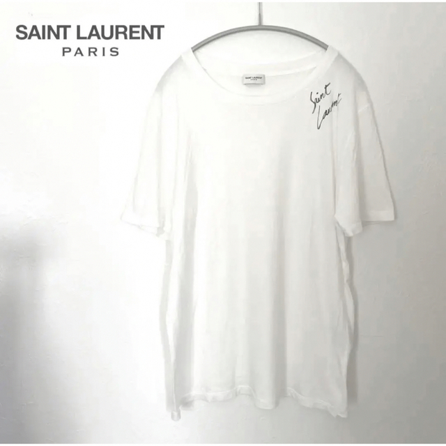 最安値【激レア】サンローラン パリ ロゴ サイン オーバーサイズ Tシャツ 白vltn