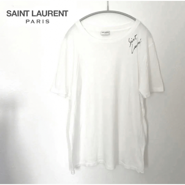 Saint Laurent(サンローラン)の最安値【激レア】サンローラン パリ ロゴ サイン オーバーサイズ Tシャツ 白 メンズのトップス(Tシャツ/カットソー(半袖/袖なし))の商品写真