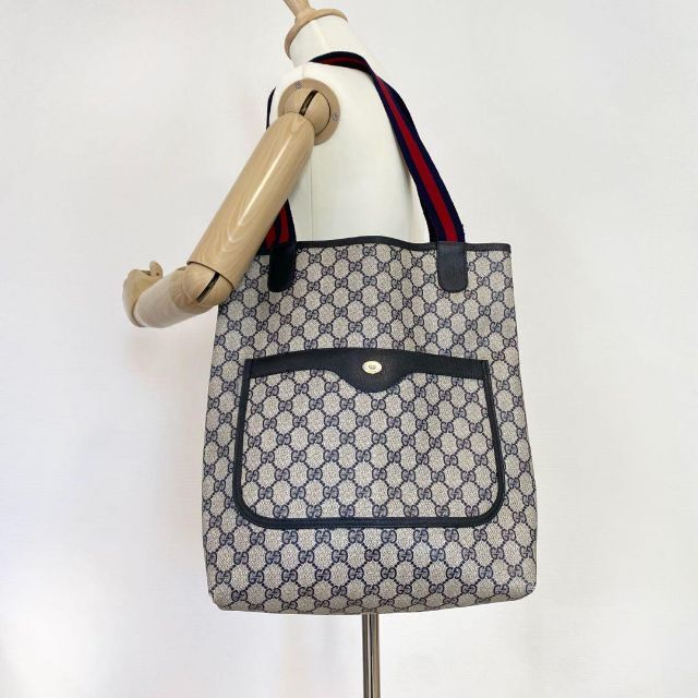 Gucci - GUCCI オールドグッチ GGプラス シェリーライン トートバッグ