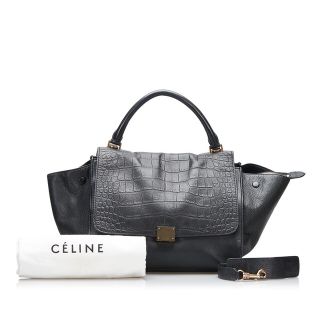 定価33CELINEセリーヌ トラペーズ クロコ型押し 黒 プレミア商品