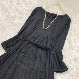 極美品✨アマカ フレアワンピース リボン グレー 40