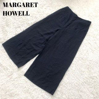 マーガレットハウエル(MARGARET HOWELL)の美品✨マーガレットハウエル ワイドパンツ  リネン100% ネイビー 麻 3(カジュアルパンツ)