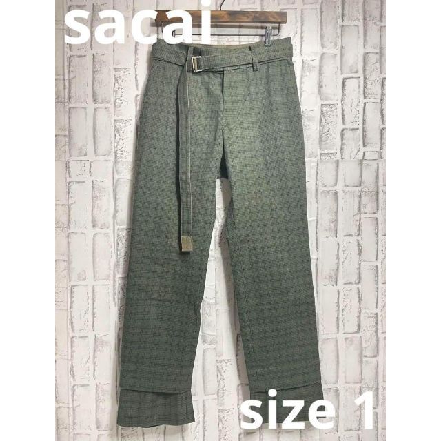 sacaiサカイ 20AW　グレンチェックベルテッドスラックスパンツ　グリーン