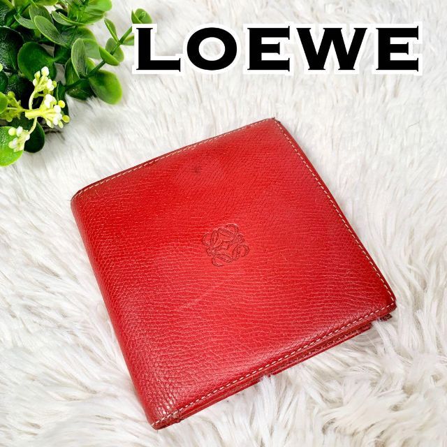 LOEWE ロエベ アナグラム 二つ折り財布 レザー レッド系 札入れ - 財布