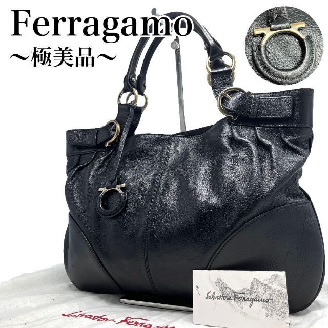 極美品 Salvatore Ferragamo レザーハンドバッグ ガンチーニ