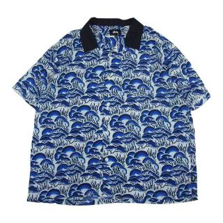 ステューシー(STUSSY)のSTUSSY ステューシー CORAL PATTERN SHIRT オープンカラー レーヨン 半袖 シャツ ブルー  ブルー系 L【中古】(シャツ)