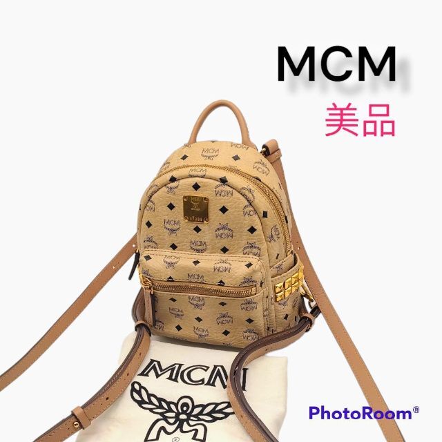 MCM エムシーエム ヴィセトス ベベブー 総柄 リュック スタッズ ベージュ-