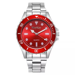 メンズ アナログ腕時計シルバー×レッド赤 ステンレス1(腕時計(アナログ))