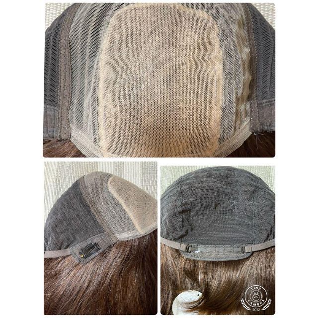 ❤新品高品質 全人毛100% 広範囲 人工皮膚 ストレート 部分 茶 30cm❤ 7