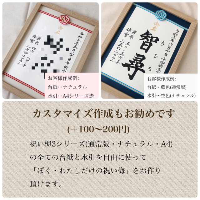 命名書オーダー　水引フレーム「祝い梅」通常版 キッズ/ベビー/マタニティのメモリアル/セレモニー用品(命名紙)の商品写真