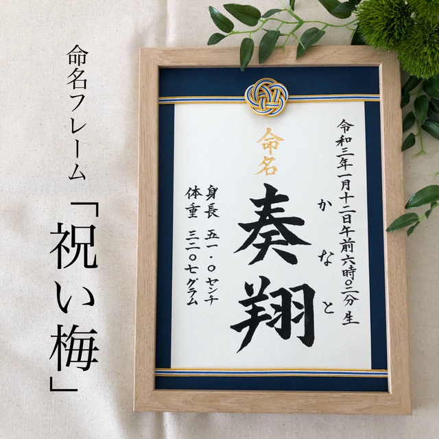 命名書オーダー　水引フレーム「祝い梅」通常版 キッズ/ベビー/マタニティのメモリアル/セレモニー用品(命名紙)の商品写真