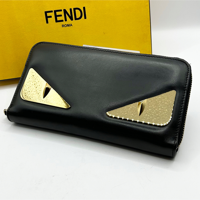 FENDI フェンディ バグズアイ モンスター 長財布 ブラック 本革