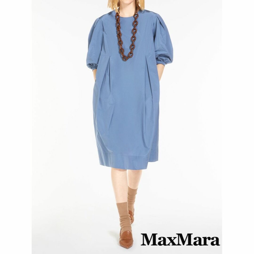 'S Max Mara(エスマックスマーラ)のマックスマーラ バルーンスリーブワンピース ブルー レディースのワンピース(ひざ丈ワンピース)の商品写真