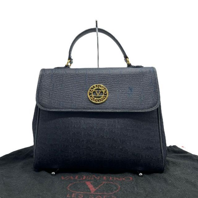 【極美品✨】VALENTINO GARAVANI ハンドバッグ ロゴ総柄 紺色