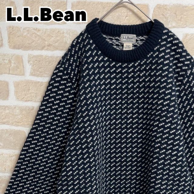 l.l.bean birds eye knit navy L 70s 筆記体