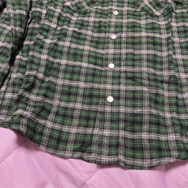 ニッセン(ニッセン)のグリーン チェック長袖シャツ キッズ/ベビー/マタニティのキッズ服女の子用(90cm~)(ブラウス)の商品写真