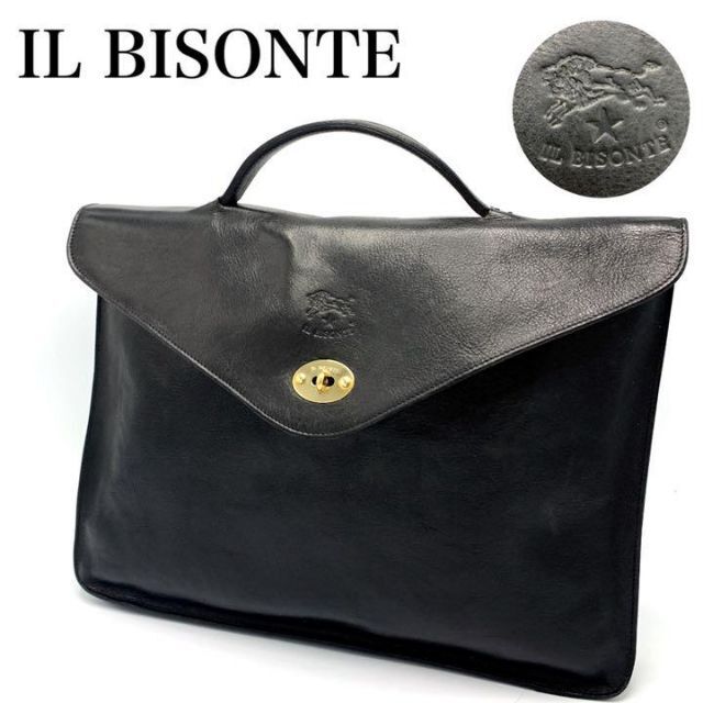 IL BISONTE(イルビゾンテ)のイルビゾンテ ビジネスバッグ ハンドバッグ レザー  黒 メンズのバッグ(ビジネスバッグ)の商品写真