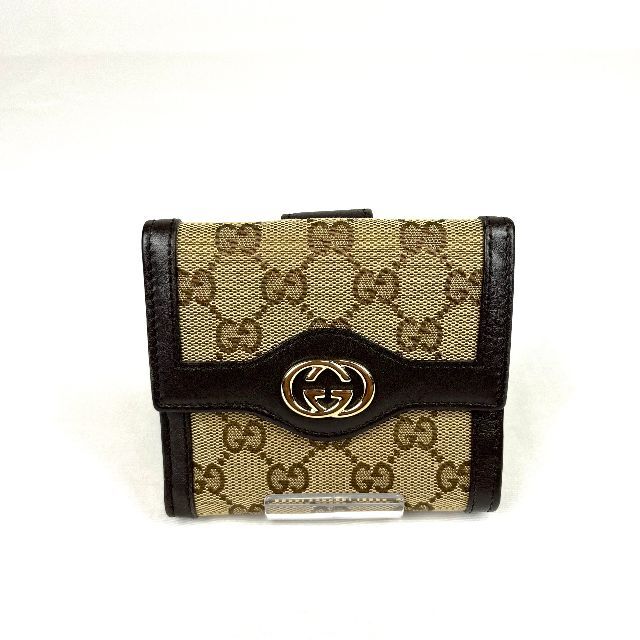 Gucci - 極美品 GUCCI ロゴ金具 GGキャンバス 二つ折り財布の通販 by