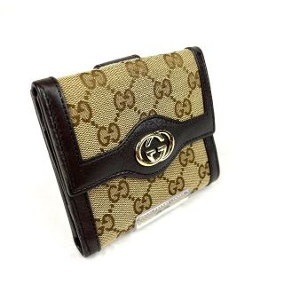 Gucci - 極美品 GUCCI ロゴ金具 GGキャンバス 二つ折り財布の通販 by