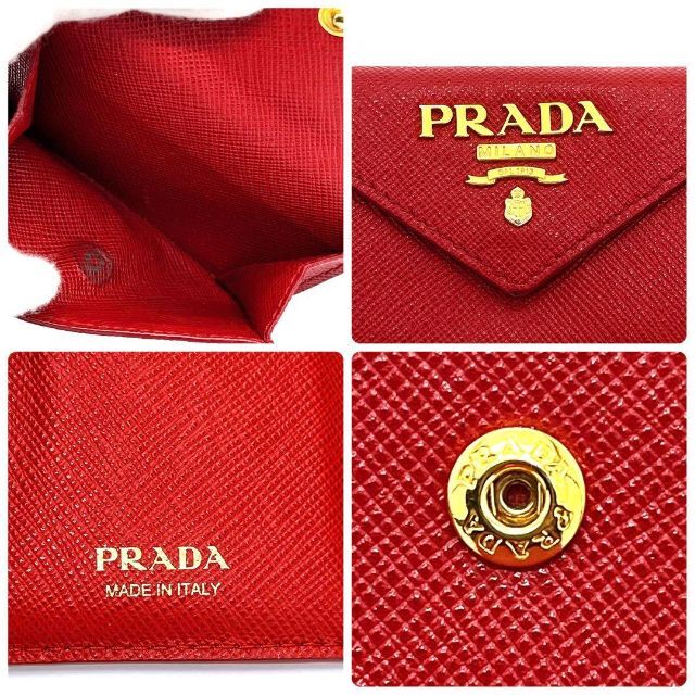 正規品】プラダ PRADA 1MH021 サフィアーノメタル 三つ折り財布赤