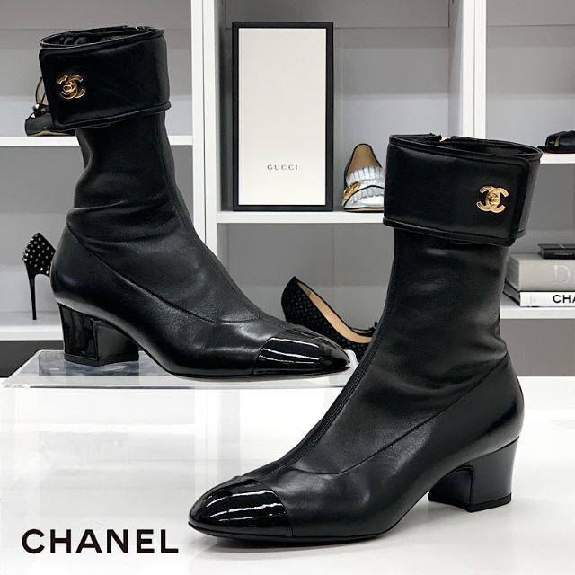 同梱不可】 6412 - CHANEL シャネル ブラック ショートブーツ ココ