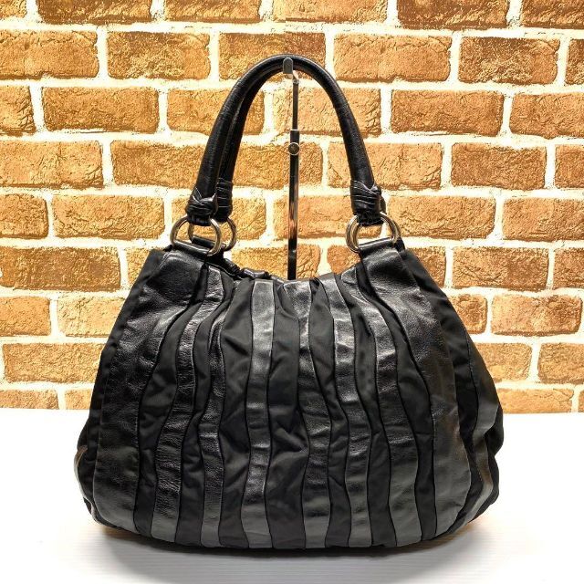 美品!PRADA レザー×ナイロン パッチワーク トートバッグ 5393