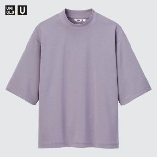 ユニクロ(UNIQLO)のUNIQLOユニクロ エアリズムコットンオーバーサイズモックネックT パープル(Tシャツ/カットソー(半袖/袖なし))