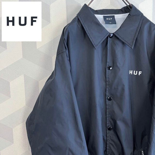 HUF】バックフォトプリント ナイロン コーチ ジャケット 黒 ハフ