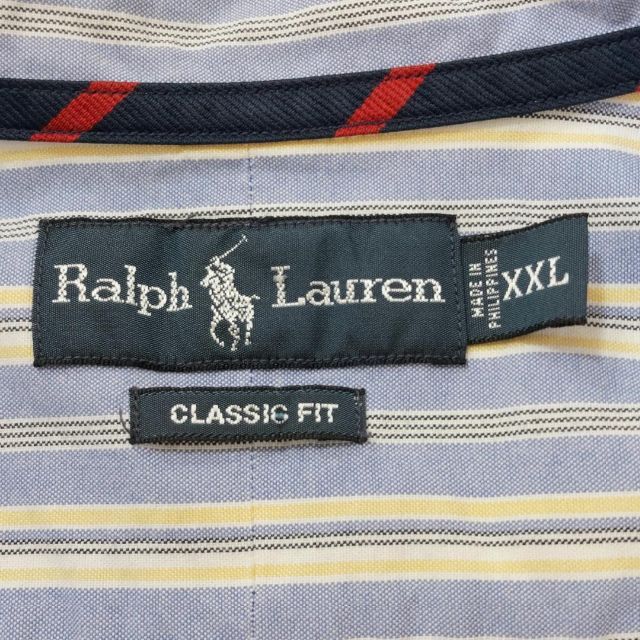 Ralph Lauren(ラルフローレン)の90s ラルフローレン BDストライプシャツ 2XL ブルー 水色 黄色 紺 メンズのトップス(シャツ)の商品写真