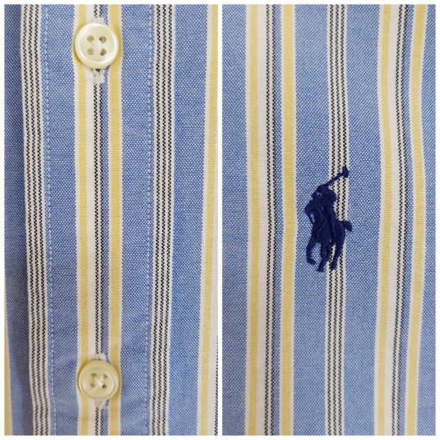 Ralph Lauren(ラルフローレン)の90s ラルフローレン BDストライプシャツ 2XL ブルー 水色 黄色 紺 メンズのトップス(シャツ)の商品写真