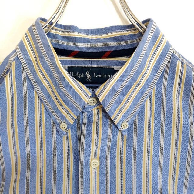 Ralph Lauren(ラルフローレン)の90s ラルフローレン BDストライプシャツ 2XL ブルー 水色 黄色 紺 メンズのトップス(シャツ)の商品写真